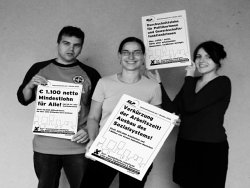 Foto: SLP Artikelbild: Die SpitzenkandidatInnen Michael Gehmacher, Sonja Grusch und Jasmin Standhartinger (v.l.n.r.) - Foto: SLP