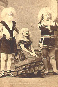 Historisches Bild der Familie Lucasie aus Holland, die aufgrund ihrer hellen Haut- und Haarfarbe im American Museum zur Schau gestellt wurden. Historisches Bild der Familie Lucasie aus Holland, die aufgrund ihrer hellen Haut- und Haarfarbe im American Museum zur Schau gestellt wurden.