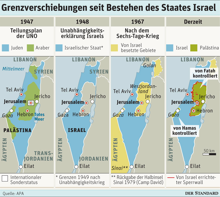 Grenzverschiebungen seit Bestehen des Staates Israel - Nahost-Konflikt - derStandard.at 