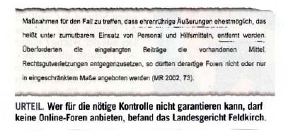 Faksimile: Auszug aus dem Urteil des Landesgerichts Feldkirch im aktuellen "Format". Faksimile: Auszug aus dem Urteil des Landesgerichts Feldkirch im aktuellen "Format".