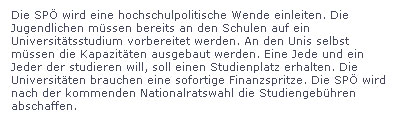 Screenshot: derStandard.at Artikelbild: Screenshot von der Homepage der Bundes-SPÖ, Bereich Bildungspolitik, 8.1. 2007. - Screenshot: derStandard.at