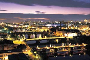 Glasgow nach Sonnenuntergang.