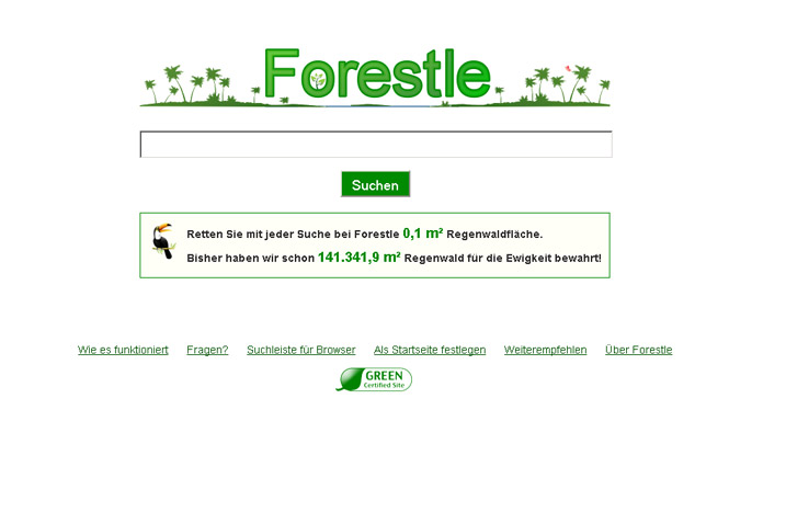 Umweltfreundlich Suchen auf Forestle. 