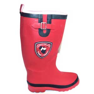 Knallrote Rubber Boots mit dem Kanadischen Wappen auf der Seite, Profilsohle und 100 Prozent wasserdicht, Euro 19,90. Artikelbild