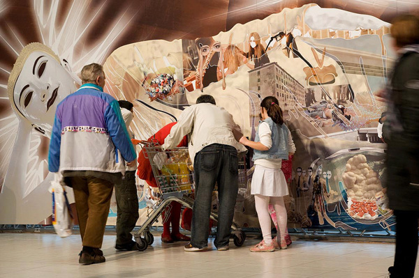 Tempelschläfer (2007/2008): interaktive Installation, die auf die religiöse Komponente des menschlichen Konsumverhaltens anspielt.