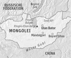 Anreise & Unterkunft:
Ab Innsbruck oder Wien mit Aeroflot über Moskau nach Ulan Bator, mit Air China ab München über Beijing.
Homestays bei Nomaden: Ger to Ger bietet Aufenthalte bei Nomadenfamilien in mehreren Gegenden des Landes an, bei denen man Lebensalltag und Kultur der mongolischen Nomaden kennenlernen kann. Bei der fünftägigen Tour "Learn how to make nomadic dairy products" in der Bulgan-Provinz (ca. vier Autostunden westlich der Hauptstadt Ulan Bator) erfährt man alles über traditionelle nomadische Milchprodukte (260 Euro im Jeep, bei Anreise mit Bus und Dorftaxi nur 200 Euro, Guide/Übersetzer zusätzlich ca. 90 Euro, ).
Weitere Informationen: www.mongoliatourism.gov.mn Anreise & Unterkunft:
Ab Innsbruck oder Wien mit Aeroflot über Moskau nach Ulan Bator, mit Air China ab München über Beijing.
Homestays bei Nomaden: Ger to Ger bietet Aufenthalte bei Nomadenfamilien in mehreren Gegenden des Landes an, bei denen man Lebensalltag und Kultur der mongolischen Nomaden kennenlernen kann. Bei der fünftägigen Tour "Learn how to make nomadic dairy products" in der Bulgan-Provinz (ca. vier Autostunden westlich der Hauptstadt Ulan Bator) erfährt man alles über traditionelle nomadische Milchprodukte (260 Euro im Jeep, bei Anreise mit Bus und Dorftaxi nur 200 Euro, Guide/Übersetzer zusätzlich ca. 90 Euro, ).
Weitere Informationen: www.mongoliatourism.gov.mn