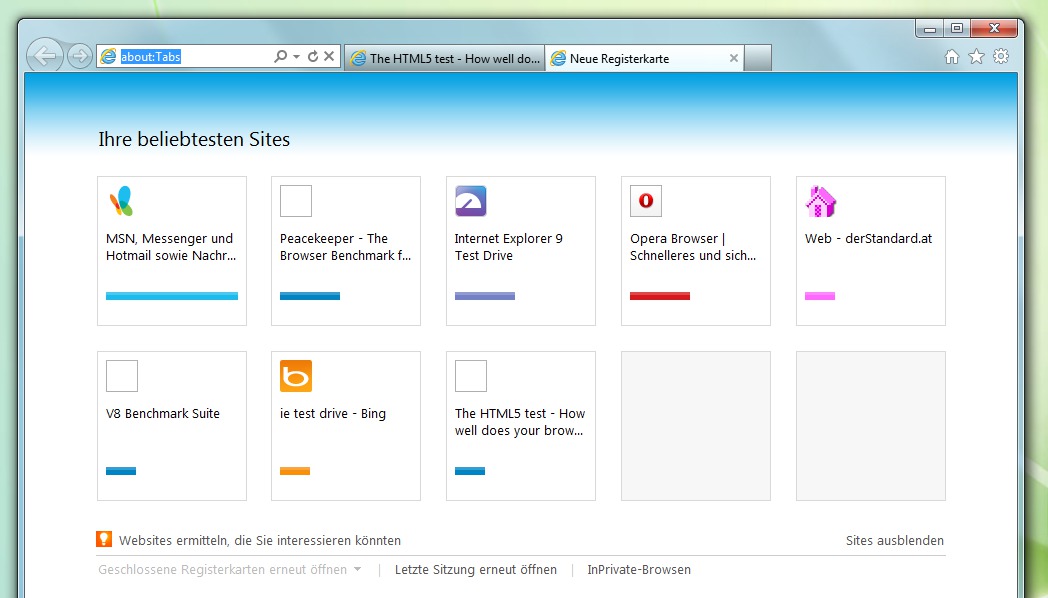 In neuen Tabs werden nun die beliebtesten Seiten gelistet, ähnlich wie es andere Browser auch schon implementiert haben.