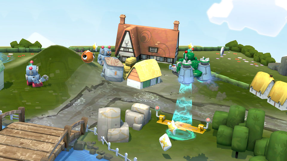 Geheimtipp "Little Deviants" bringt über 30 umfangreiche Minispiele und stellt verschiedenste Steuerungskonzepte vor. Der Hügel im Bild wird durch Fingerdruck auf das Touchpad auf der Rückseite aus dem Boden gehoben.