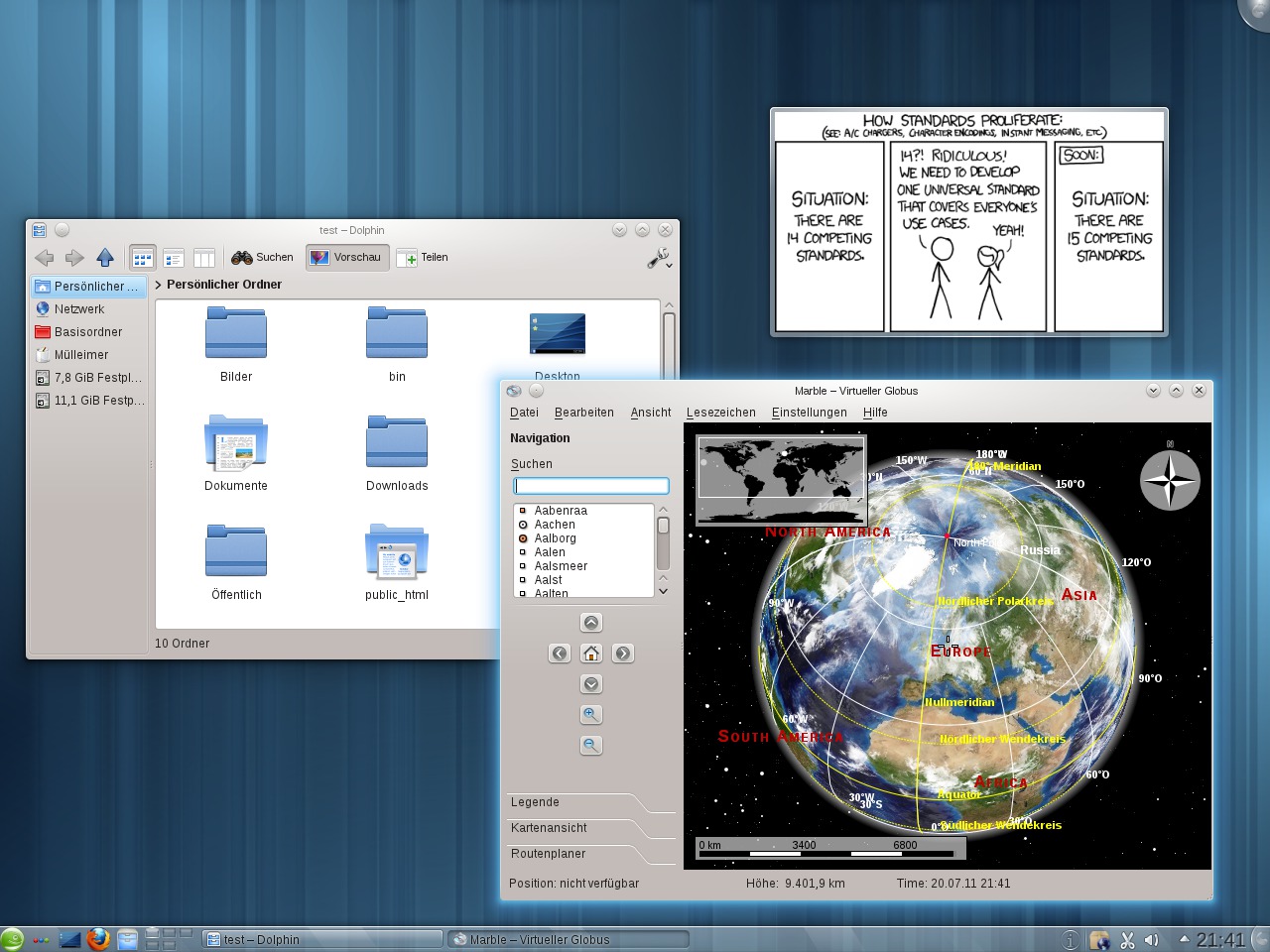Der Linux-Desktop KDE 4.7, hier im Beispiel mit dem KDE:Unstable-Repository auf openSUSE 11.4 installiert.