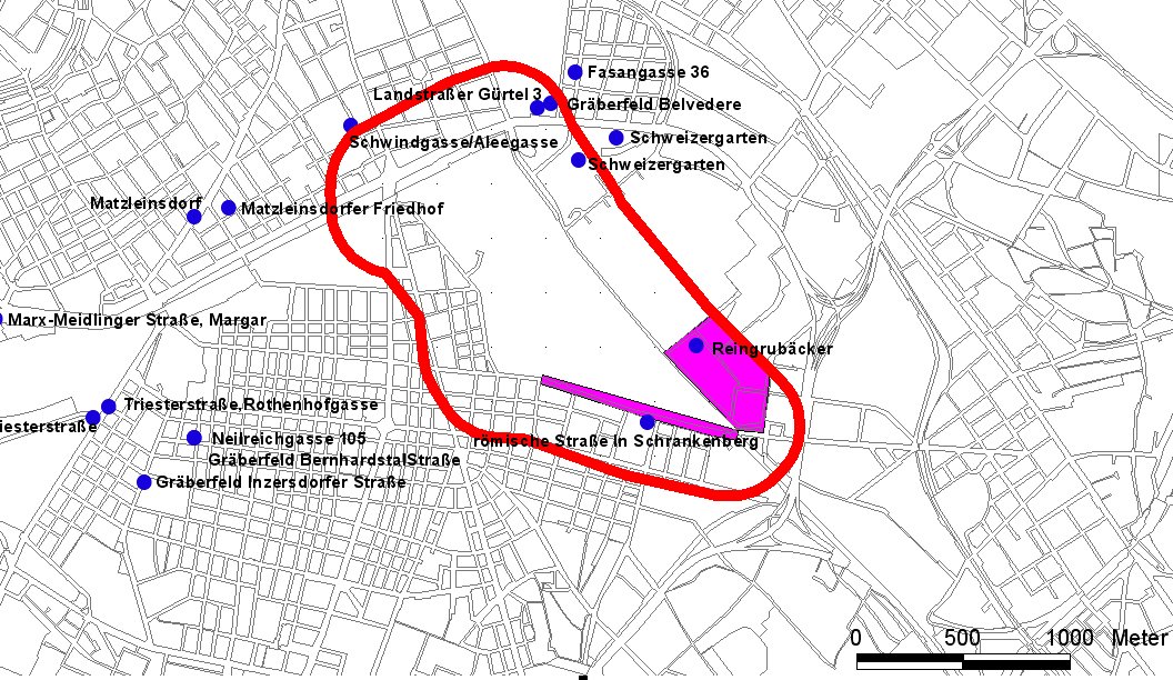 Ein Plan des Geländes mit "archäologischen Verdachtsflächen"