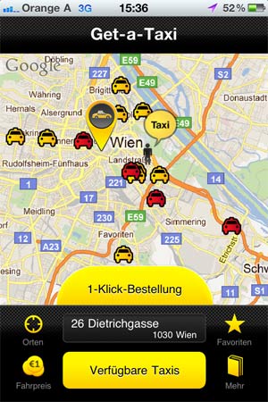 Die verfügbaren Taxis werden aufgelistet. Die verfügbaren Taxis werden aufgelistet.