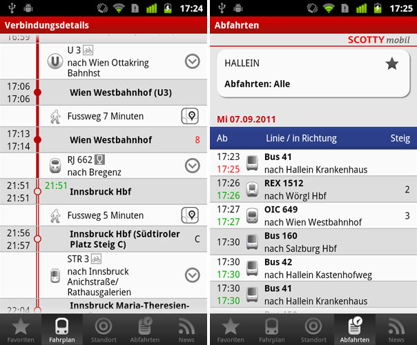 Bei jeder Verbindung werden Echtzeitinformationen wie Verspätungen, Änderungen des Bahnsteigs oder Streckensperren angezeigt. Für jede Haltestelle gibt es zudem eine Abfahrtstafel.&nbsp; 