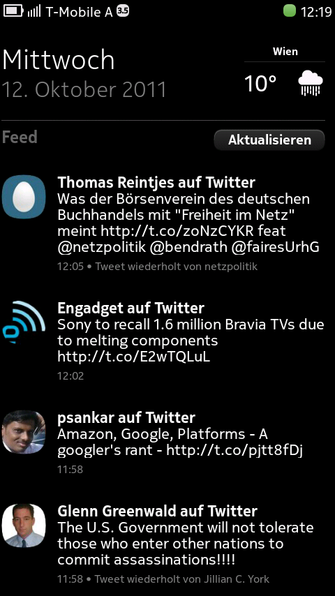 Der Benachrichtigungs-Screen ("Events") führt Informationen aus verschiedenen Quellen zusammen.