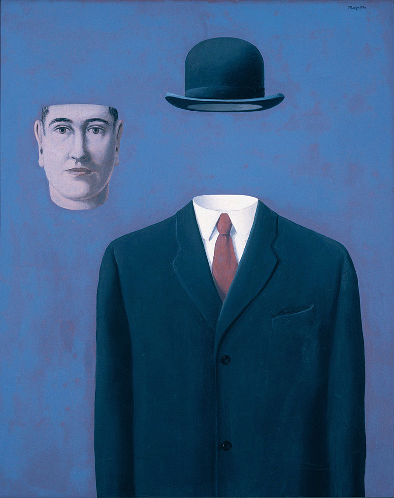Der Spaßvogel ohne Humor war nur selten ohne sein Markenzeichen, die 
Melone, zu sehen: René Magritte als eigenes Modell in "Le Pèlerin / Der 
Pilger" (1966, Sammlung Ross) ...