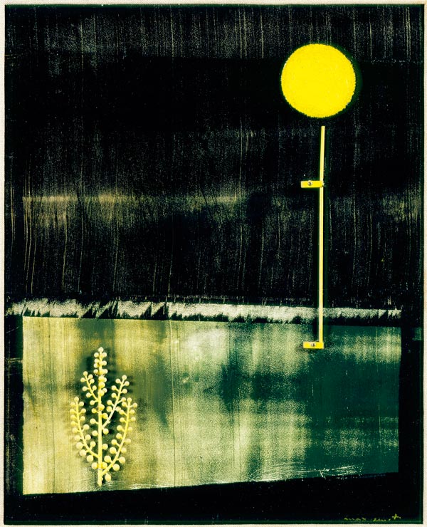 Ein kleines, spätes Werk von Max Ernst: 1968 entstand diese dunkle und poetische Materialcollage "La fête du Mimosa". 
