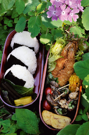 Onigiri, Reisbällchen, werden auch gerne als Kleinigkeit zwischendurch gegessen. Onigiri, Reisbällchen, werden auch gerne als Kleinigkeit zwischendurch gegessen.