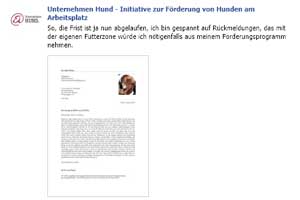Auch das "Unternehmen Hund" nützt die Chance, um auf die "Initiative zur Förderung von Hunden am Arbeitsplatz" aufmerksam zu machen.