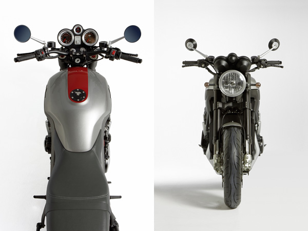 Horex VR6 Roadster
Motor: VR6-MotorHubraum: 1218 ccmLeistung: 118 kW (161 PS) bei 9.000 U/minDrehmoment: 135 Nm bei 7.000 U/minKraftübertragung: KetteRadaufhängung vorne: 48 mm USD-Gabel (WP)Radaufhängung hinten: Schwinge mit Zentralfederbein (WP)Bremse vorne: Doppelscheibenbremse, Ø 320 mm, 4-Kolben, ABS (Brembo)Bremse hinten: Scheibenbremse, Ø 264 mm, 2-Kolben, ABS (Brembo)Reifen vorne: 120/70 ZR17Reifen hinten: 190/55 ZR17Gewicht fahrfertig: 250 kgSitzhöhe: 820 mm