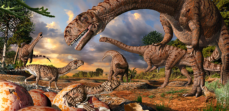 Riesige Mutter, winzige Baby-Dinos: Die neuen Funde legen nahe, dass die 
Aufzucht der Jungsaurier hochorganisiert war. 