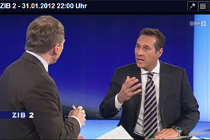 Strache stellte den Hergang der Ereignisse am Dienstag in der
"ZiB2" anders dar als Parteigeneralsekretär Vilimsky am Donnerstag. Strache stellte den Hergang der Ereignisse am Dienstag in der
"ZiB2" anders dar als Parteigeneralsekretär Vilimsky am Donnerstag.