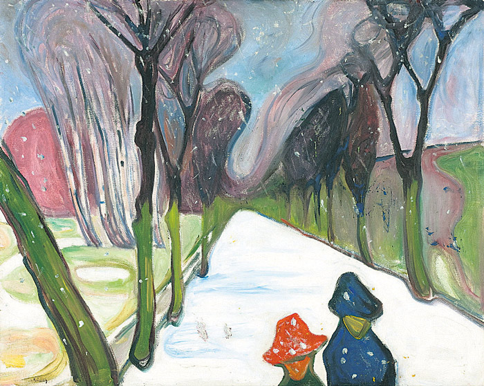 Wie Edvard Munchs Malerei von der Fotografie beeinflusst wurde: hier "Neuschnee in der Allee", von 1906.