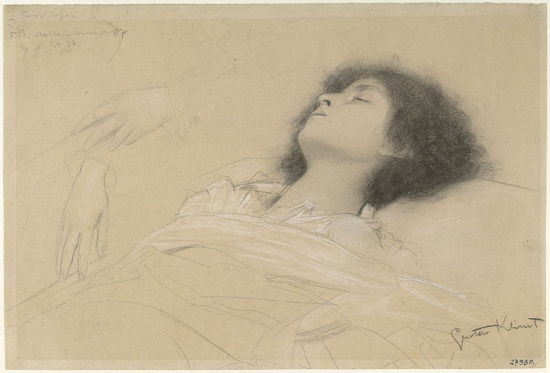 Wirres Haar und klar abgegrenztes Antlitz: Klimts Studie der Julia für " Theater Shakespeare" (1886-1888) im Stiegenhaus des Burgtheaters ist eines der klarer ausgearbeiteten Blätter in der Schau. Foto: