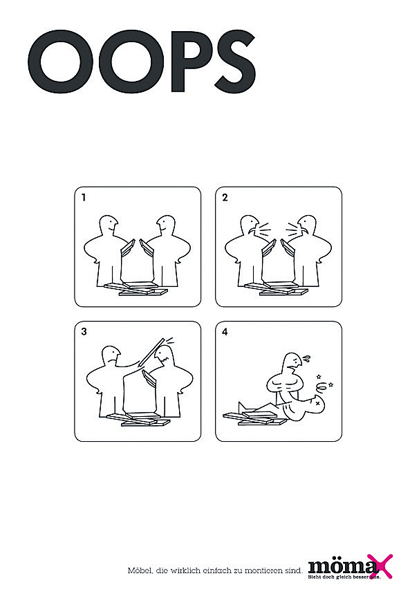 Viel Silber für Demner, Merlicek & Bergmann, etwa mit dieser Ikea-Persiflage für Mömax: "Möbel, die wirklich einfach zu montieren sind." Viel Silber für Demner, Merlicek & Bergmann, etwa mit dieser Ikea-Persiflage für Mömax: "Möbel, die wirklich einfach zu montieren sind."