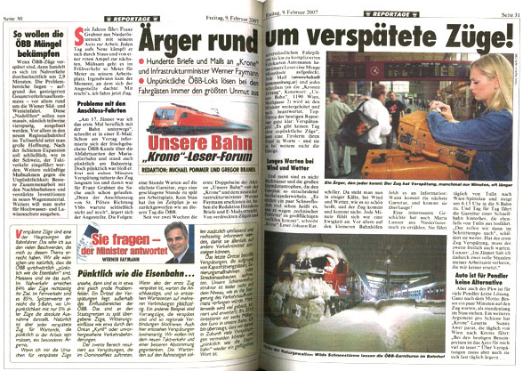 Mit Werner Faymann "pünktlich wie die Eisenbahn".
(Diese Fotos der Inserate stammen von dem Blog dietiwag.org, der auch bei Tirols Landeshauptmann Günther  Platter eine Inseratenaffäre ortet.)