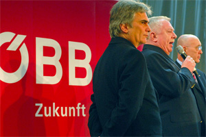 2008 am Praterstern: Werner Faymann, damals noch Infrastrukturminister, 
Wiens Bürgermeister Michael Häupl und der damalige ÖBB-Generaldirektor 
Martin Huber.