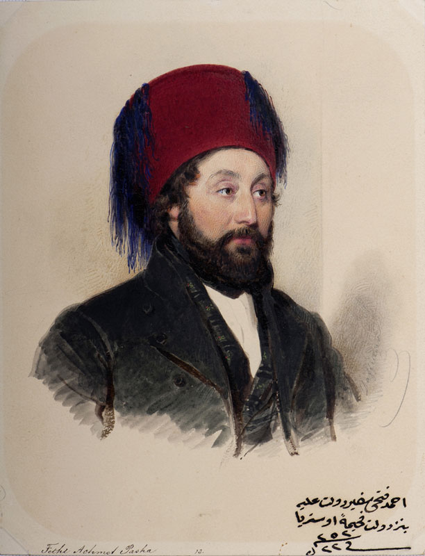Achmet Fehti Pacha (4000-6000 Euro) residierte von 1835 bis 1837 als Botschafter der Türkei im Palais Esterhazy und veranstaltete große Feste. Er saß Daffinger im Dezember 1836 Modell.
