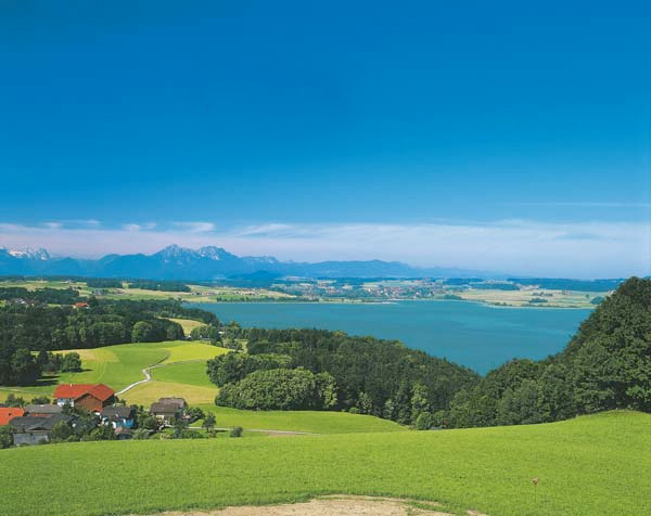 Der Wallersee im Salzburger Seengebiet.