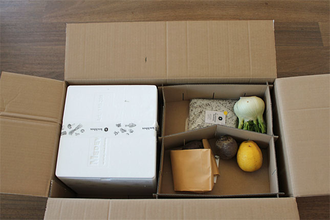 Der Kochbox-Karton geöffnet.