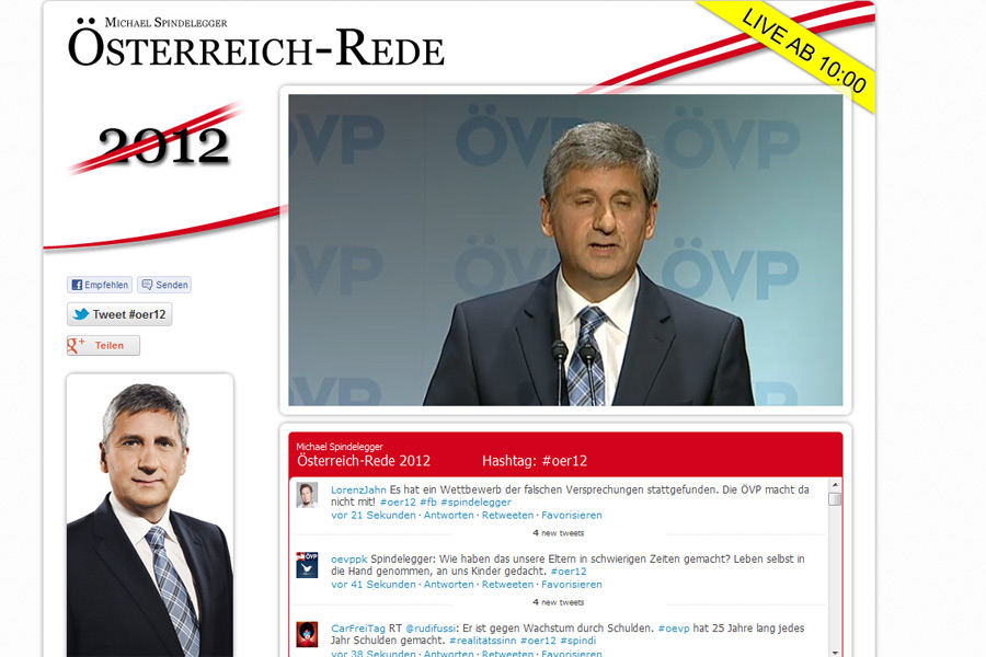 Das Bild der ÖVP-Website ab 10 Uhr: Links das Photoshop-Bild, rechts das Bild des Livestreams.