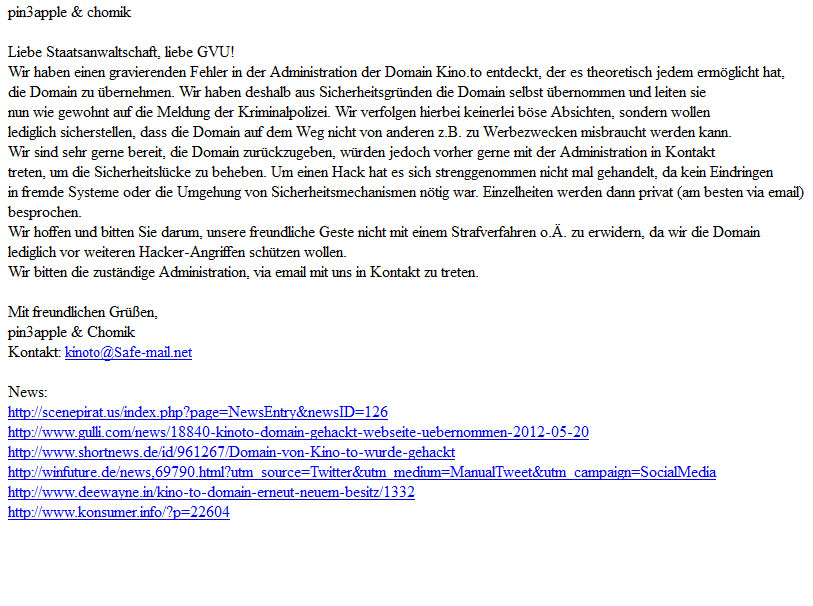 Hacker hinterlassen Staatsanwaltschaft eine Botschaft. 