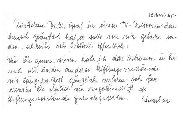 Meschar fordert Martin Graf zum Rücktritt als Stiftungsvorstand auf