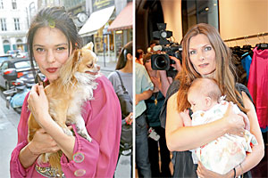 Carmen Kreuzer mit lebendigem Pelz, Martina Kaiser mit "Vorzeigebaby". Carmen Kreuzer mit lebendigem Pelz, Martina Kaiser mit "Vorzeigebaby".