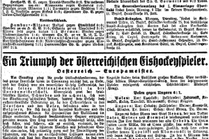 Die Schlagzeile im Sport-Tagblatt vom 31.Jänner 1927 gehörte dem ersten österreichischen EM-Titel im Eishockey.