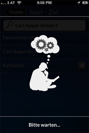 Die Route wird berechnet. Das ansprechende Design der App kommt ebenfalls von einem ehemaligen Grazer Radkurier: Alessandro Holler, kurz Ale genannt. Die Route wird berechnet. Das ansprechende Design der App kommt ebenfalls von einem ehemaligen Grazer Radkurier: Alessandro Holler, kurz Ale genannt.