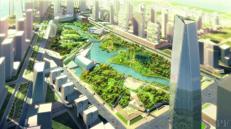 Pläne für die grüne Zukunft: Wohn- und Bürohochhäuser am Rande des Central 
Parks. Eines Tages sollen hier 70.000 Menschen leben.