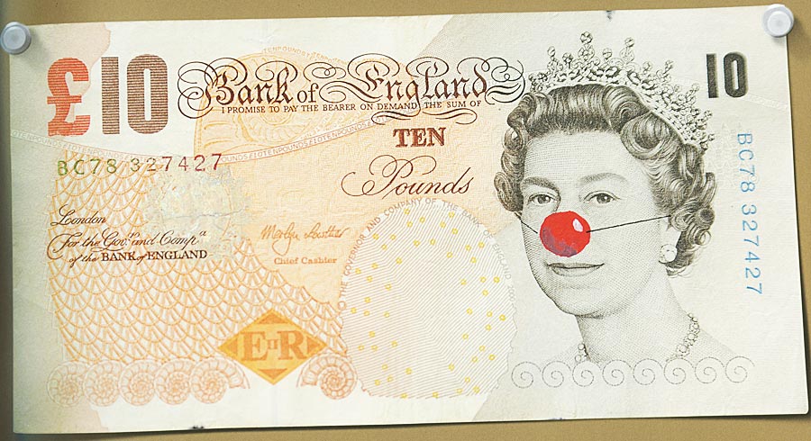 Die Queen mit roter Clownsnase, eine unlimitierte Edition Hans-Peter Feldmanns. 