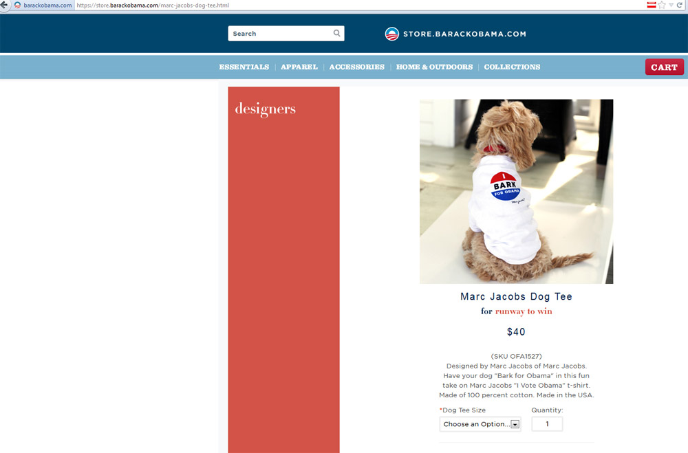 "I bark for Obama": Im Obama-Onlineshop für 40 Dollar zu haben.