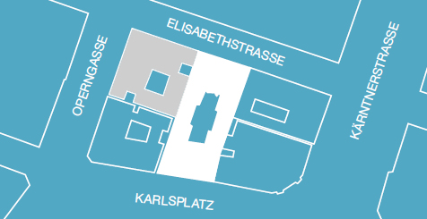 Um diese Gebäude geht es: Elisabethstraße 3/Karlsplatz (weiß), Elisabethstraße 5/Operngasse (grau).
