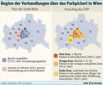 Beim Zonenmodell sind Kurzparkzonen gestaffelt und bezirksübergreifend vorgesehen. 