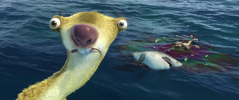 Noch ist die Welt in Ordnung - bald sind nicht nur die Gletscher 
fundamental bedroht: "Ice Age 4 - Voll verschoben / Continental Drift" beschert 
ein Wiedersehen mit Faultier Sid (vorne), Mammut Manni und Säbelzahntiger Diego.
