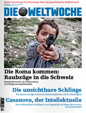 Das heftig kritisierte Cover der Schweizer "Weltwoche". Das Bild des Fotografen Livio Mancini entstand im kosovarischen Gjakova - nicht in der Schweiz. Das heftig kritisierte Cover der Schweizer "Weltwoche". Das Bild des Fotografen Livio Mancini entstand im kosovarischen Gjakova - nicht in der Schweiz.