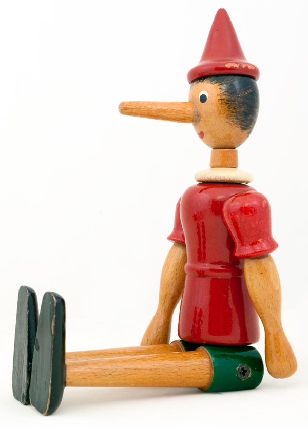 Symbolfigur fürs Schwindeln: Pinocchio.