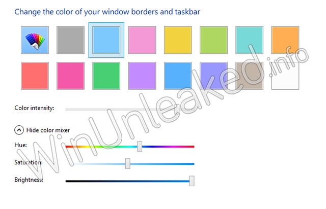 Die Farbauswahl für Fensterrahmen und Taskbar..