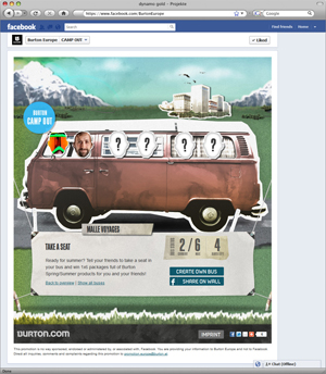 Gamification first: Die Facebook-App "Burton Camp Out" konfrontiert die User mit vier spielerischen Herausforderungen. Gamification first: Die Facebook-App "Burton Camp Out" konfrontiert die User mit vier spielerischen Herausforderungen.