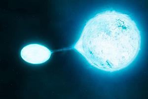 Ein offenbar recht gängiger Prozess im Kosmos: Ein Vampirstern zehrt an seinem viel größeren Partner. Ein offenbar recht gängiger Prozess im Kosmos: Ein Vampirstern zehrt an seinem viel größeren Partner.