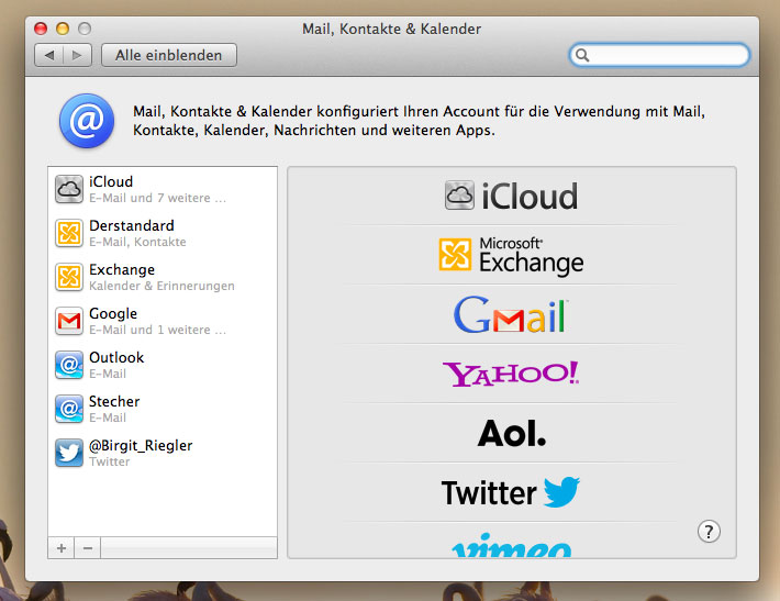 Die Einrichtung des Twitter-Accounts findet man in den Einstellungen unter "Mail, Kontakte und Kalender", ab Herbst wird dort auch Facebook zu finden sein.